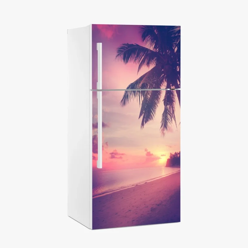 Adesivo per frigorifero tramonto tropicale con palme