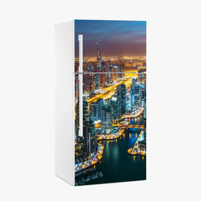Adesivo per frigorifero vista notturna di Dubai Marina