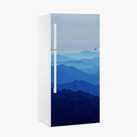 Adesivo per frigorifero orizzonte di montagne blu sfumate • Wallissimo®