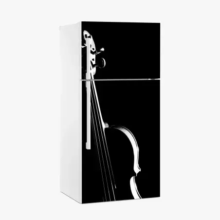 Adesivo per frigorifero elegante silhouette di violino su sfondo nero • Wallissimo®