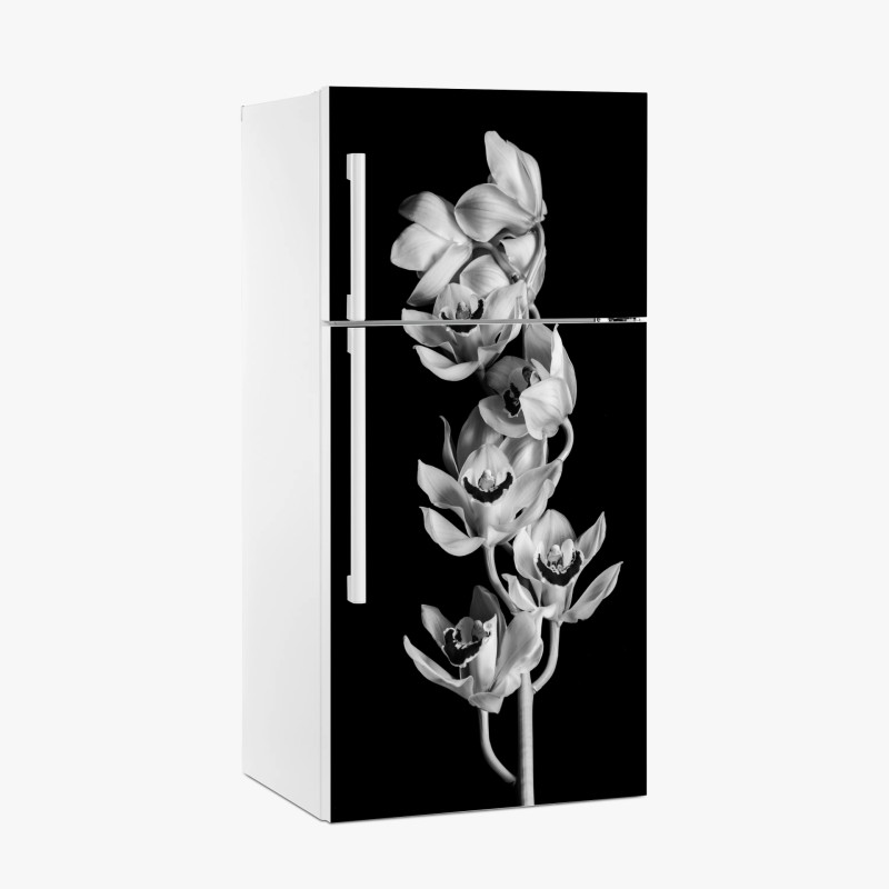 Adesivo per frigorifero eleganza di orchidee in bianco e nero