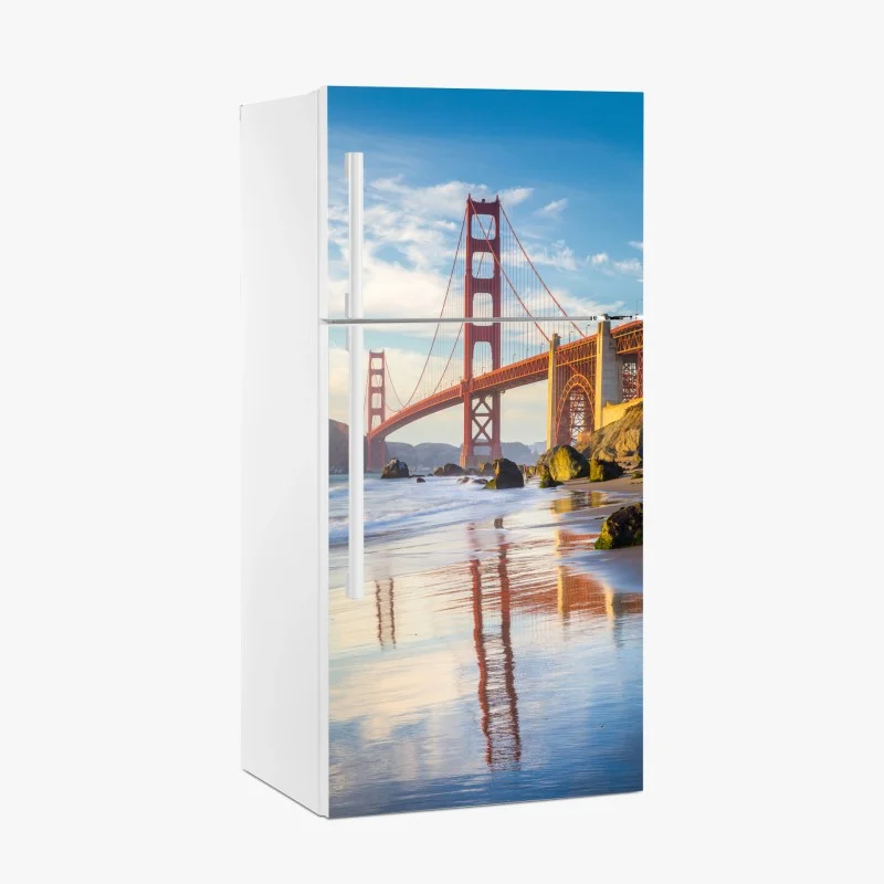 Adesivo per frigorifero tramonto sul Golden Gate di San Francisco