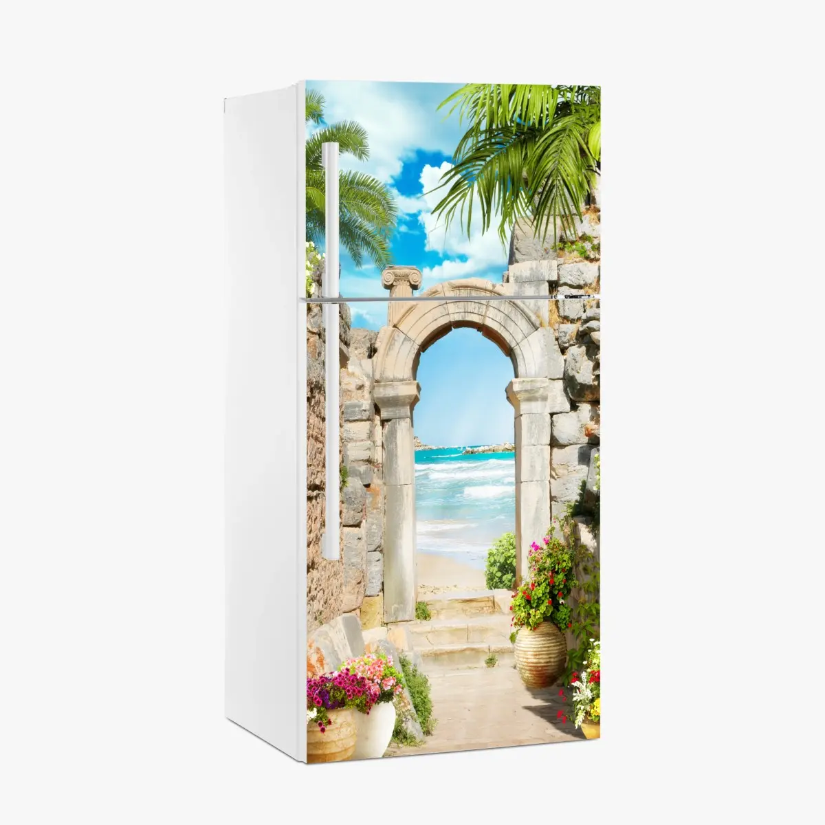 Adesivo per frigorifero arco sul mare turchese • Wallissimo®