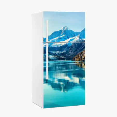Adesivo per frigorifero riflessi delle montagne innevate • Wallissimo®