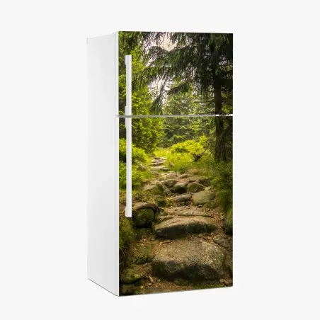 Adesivo per frigorifero sentiero roccioso nel bosco • Wallissimo®