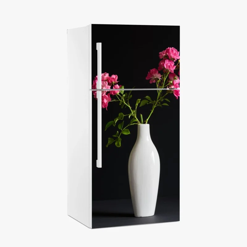 Adesivo per frigorifero bouquet rosa su vaso bianco