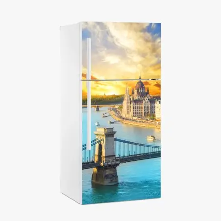 Adesivo per frigorifero tramonto sul Danubio a Budapest • Wallissimo®
