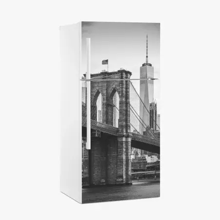 Adesivo per frigorifero ponte di Brooklyn e skyline di New York in bianco e nero • Wallissimo®