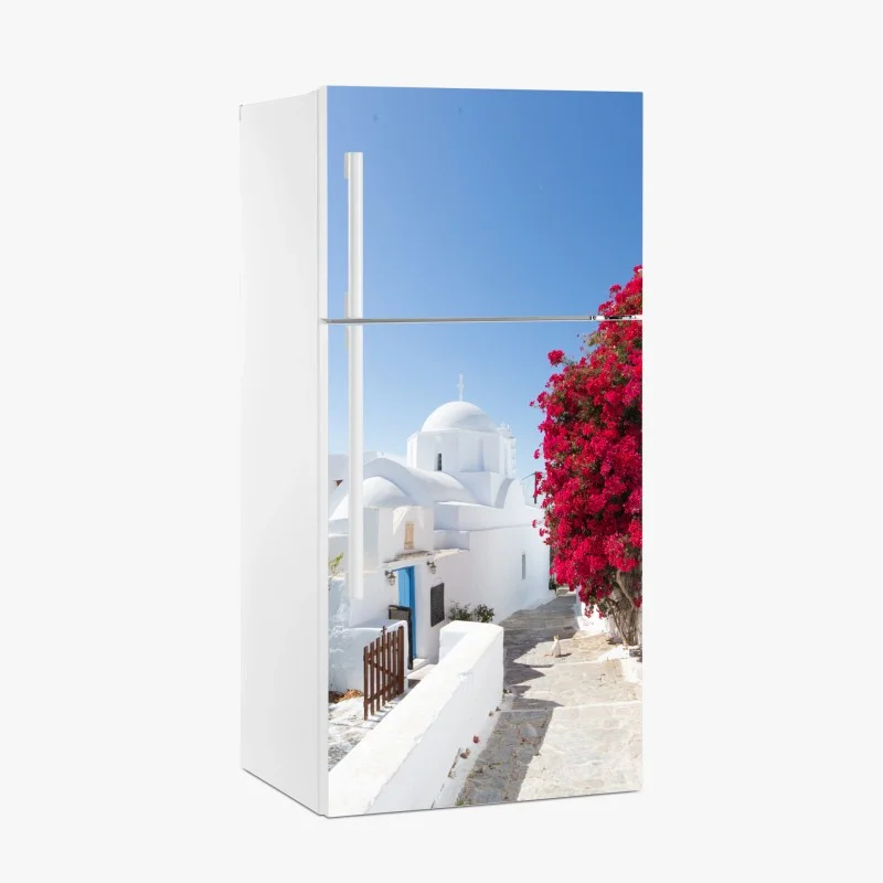 Adesivo per frigorifero scorcio mediterraneo fiorito