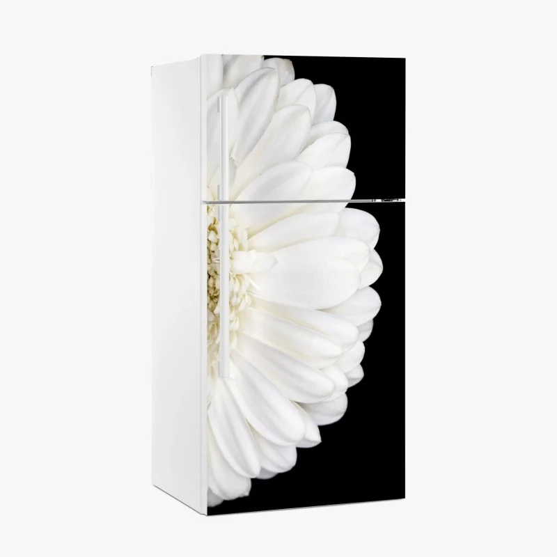 Adesivo per frigorifero gerbera bianca su sfondo nero