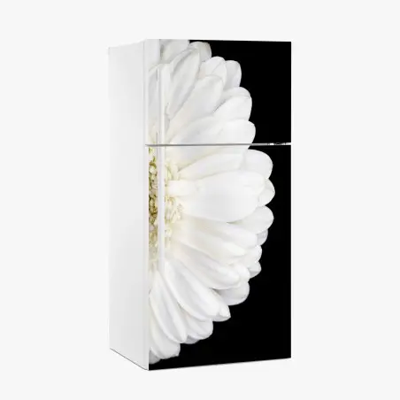 Adesivo per frigorifero gerbera bianca su sfondo nero • Wallissimo®
