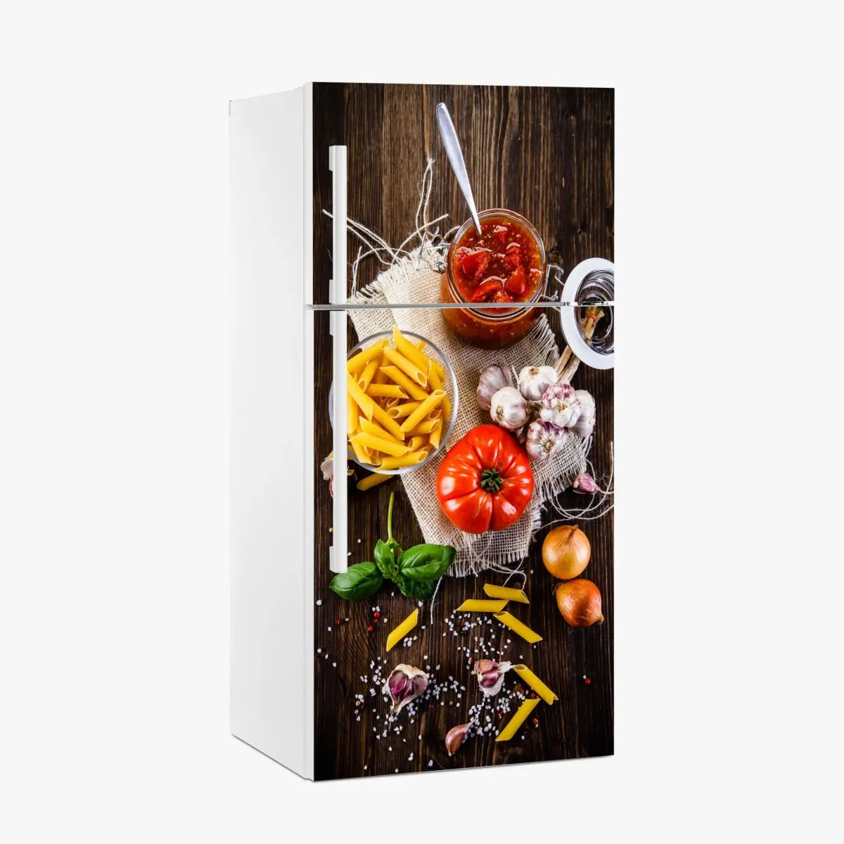 Adesivo per frigorifero composizione rustica di ingredienti per la pasta • Wallissimo®