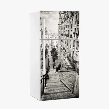 Adesivo per frigorifero scalinata di Parigi in bianco e nero • Wallissimo®