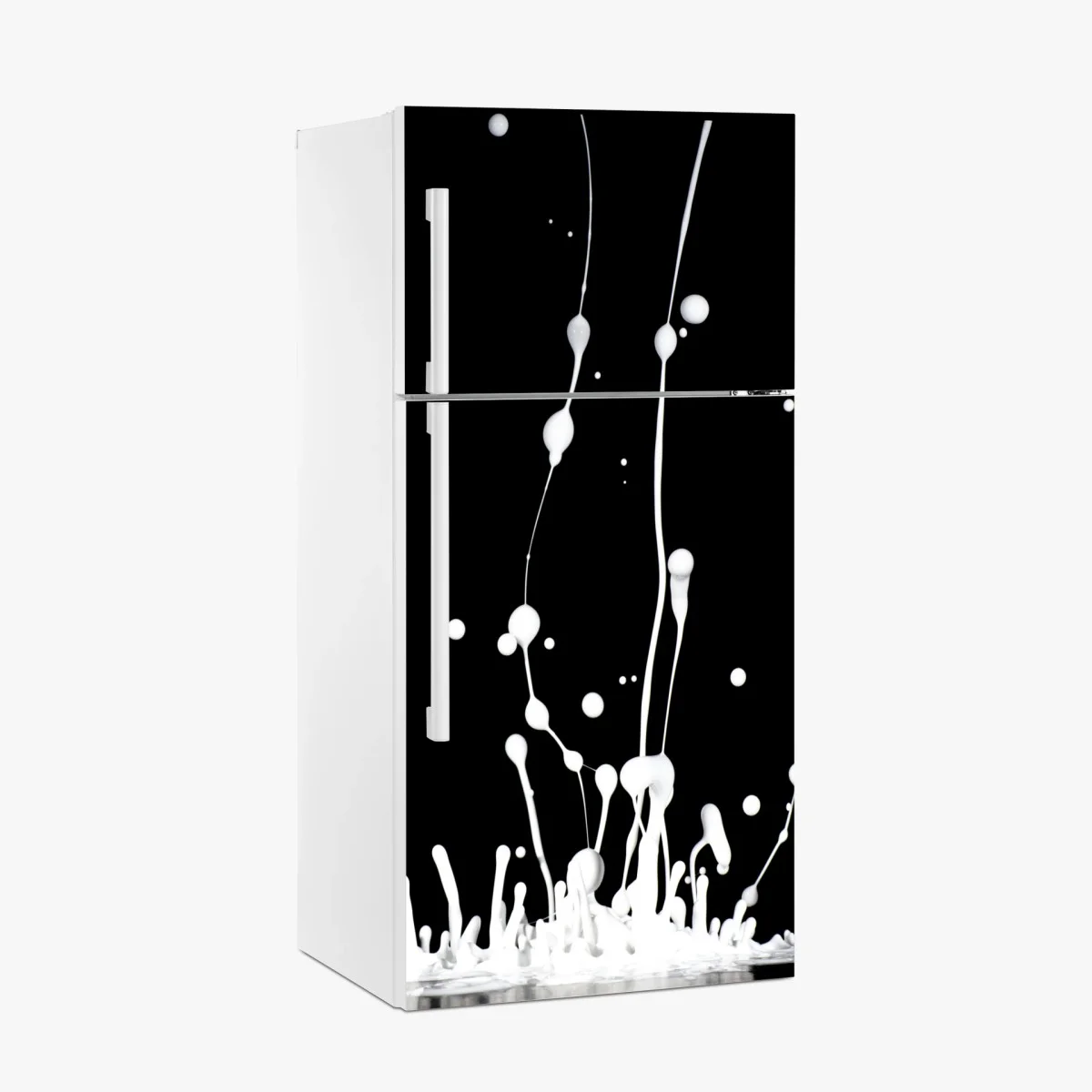 Adesivo per frigorifero danza di spruzzi bianchi su sfondo nero • Wallissimo® Adesivo per frigorifero danza di spruzzi bianchi su sfondo nero • Wallissimo®