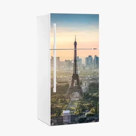 Adesivo per frigorifero tramonto su Parigi e la Torre Eiffel • Wallissimo®