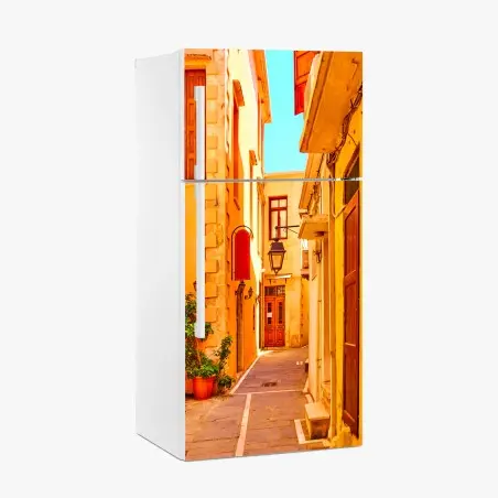 Adesivo per frigorifero vicolo soleggiato di Rethymno • Wallissimo®