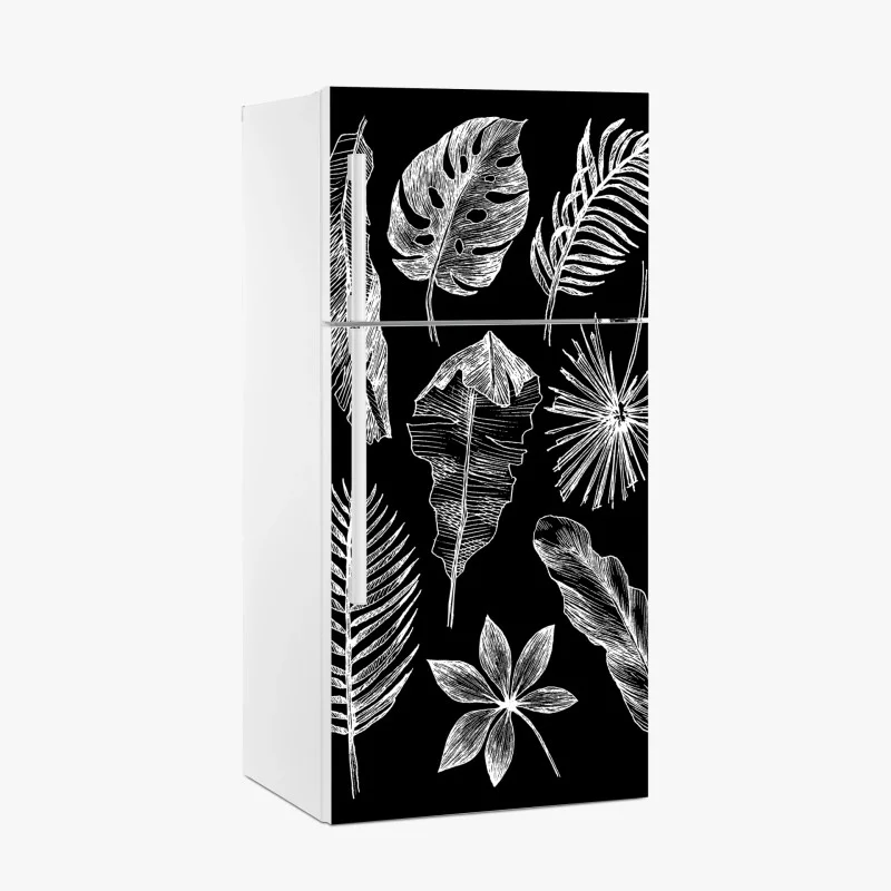 Adesivo per frigorifero fogliame tropicale a gessetto su sfondo nero