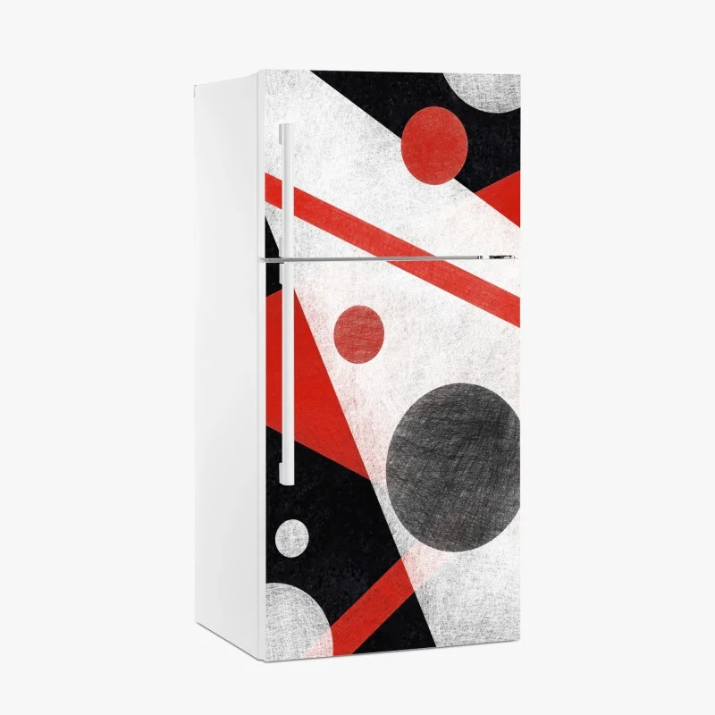 Adesivo per frigorifero composizione geometrica astratta rossa e nera