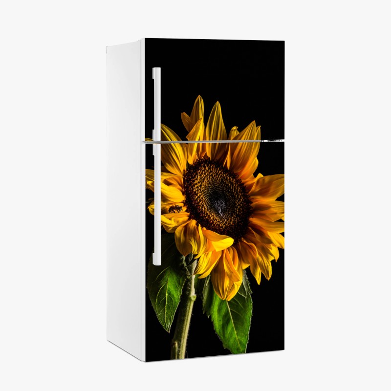 Adesivo per frigorifero girasole dorato su sfondo nero