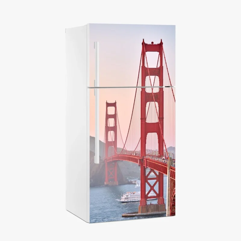 Adesivo per frigorifero maestoso Golden Gate al tramonto