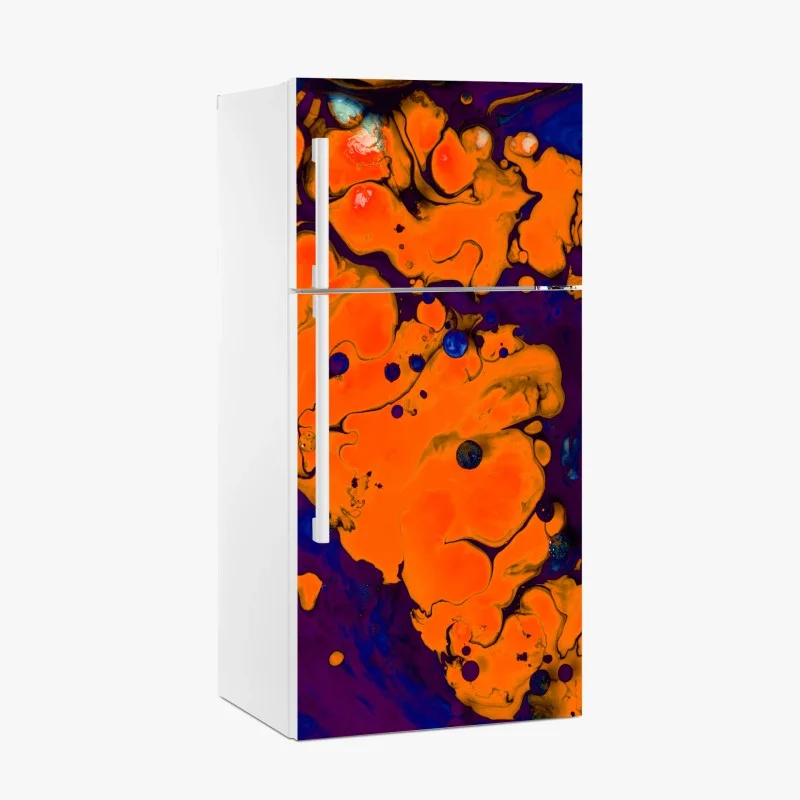 Adesivo per frigorifero esplosione arancione su sfondo viola