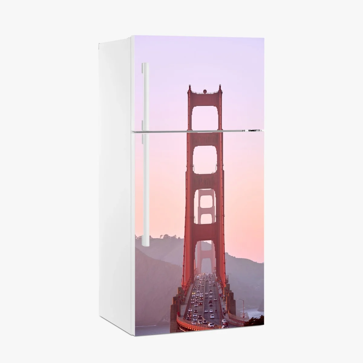 Adesivo per frigorifero vista sul Golden Gate al tramonto • Wallissimo® Adesivo per frigorifero vista sul Golden Gate al tramonto • Wallissimo®