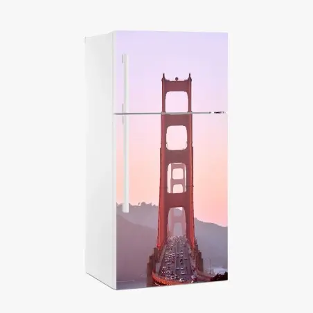 Adesivo per frigorifero vista sul Golden Gate al tramonto • Wallissimo®