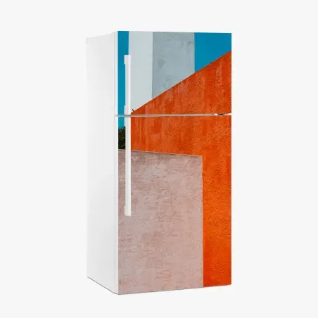 Adesivo per frigorifero geometrie colorate su parete urbana • Wallissimo®