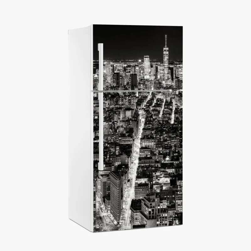 Adesivo per frigorifero skyline notturno di New York in bianco e nero