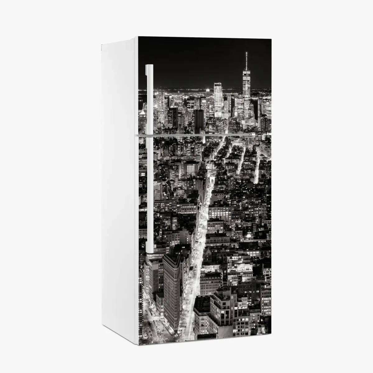 Adesivo per frigorifero skyline notturno di New York in bianco e nero • Wallissimo®