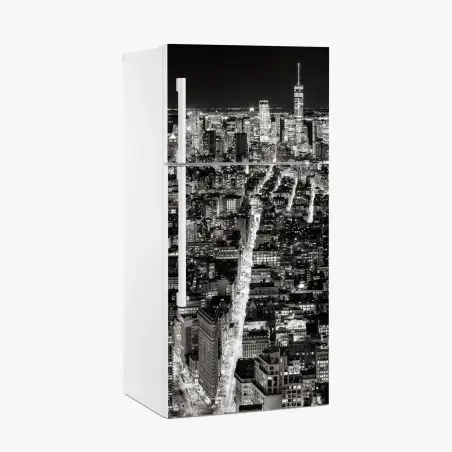 Adesivo per frigorifero skyline notturno di New York in bianco e nero • Wallissimo®