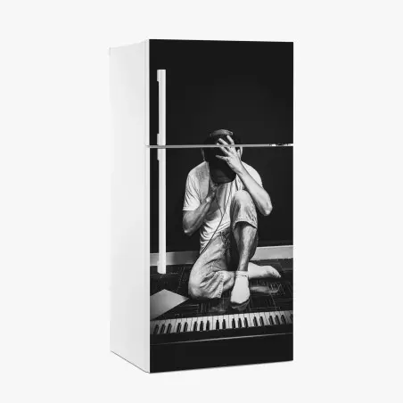 Adesivo per frigorifero introspezione musicale in bianco e nero • Wallissimo®