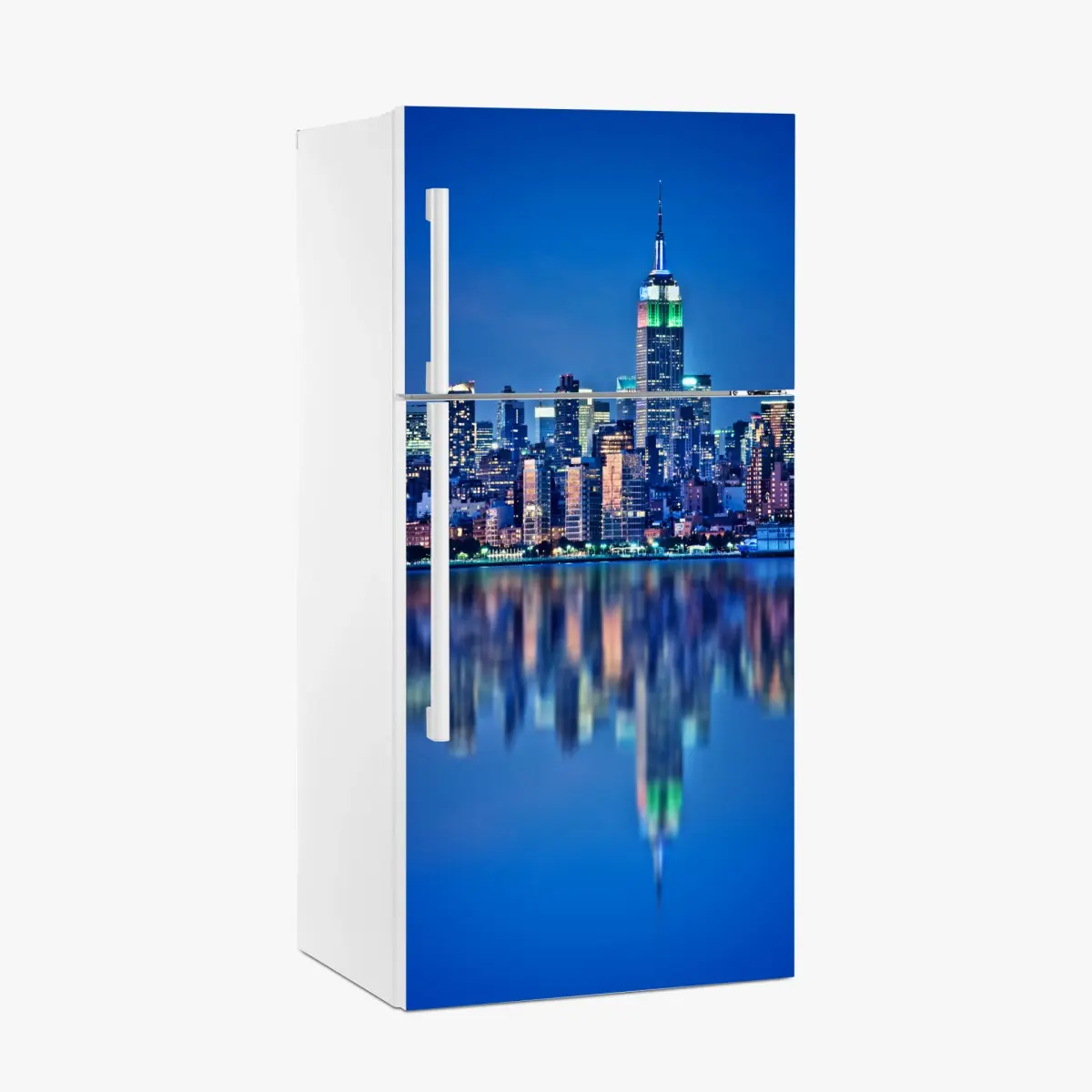 Adesivo per frigorifero riflessi notturni sullo skyline di New York • Wallissimo®