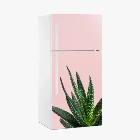 Adesivo per frigorifero aloe su sfondo rosa minimalista • Wallissimo®