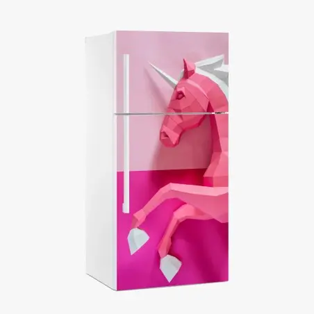 Adesivo per frigorifero unicorno geometrico rosa su sfondo bicolore • Wallissimo®