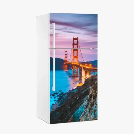 Adesivo per frigorifero tramonto sul Golden Gate: panorama sulla baia di San Francisco • Wallissimo®
