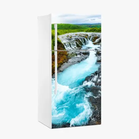 Adesivo per frigorifero cascata turchese di Bruarfoss • Wallissimo®