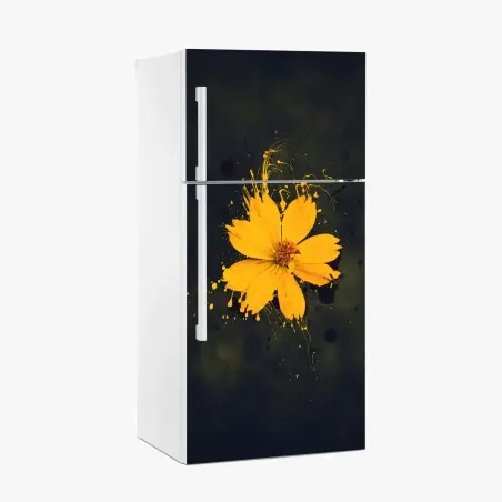 Adesivo per frigorifero fiore giallo su sfondo scuro in stile splash • Wallissimo®