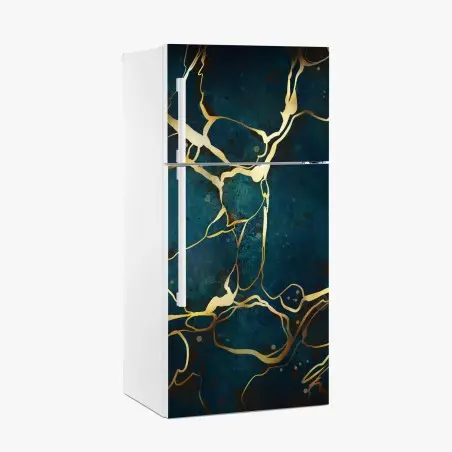 Adesivo per frigorifero eleganza astratta blu e oro • Wallissimo®