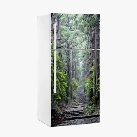Adesivo per frigorifero sentiero silenzioso nella foresta secolare • Wallissimo®