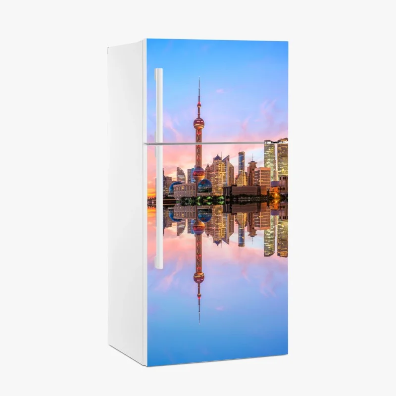 Adesivo per frigorifero orizzonte di Shanghai al tramonto