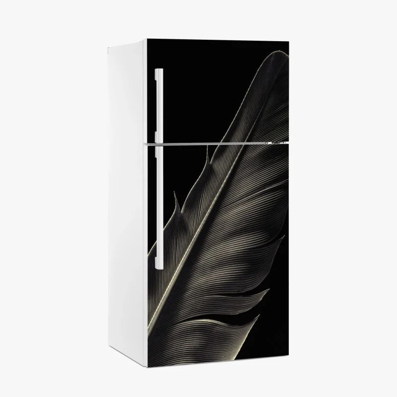 Adesivo per frigorifero piuma in primo piano, eleganza in bianco e nero