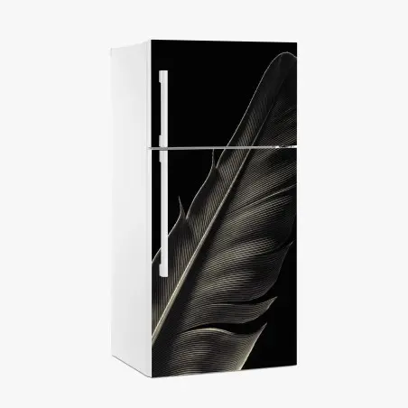 Adesivo per frigorifero piuma in primo piano, eleganza in bianco e nero • Wallissimo®