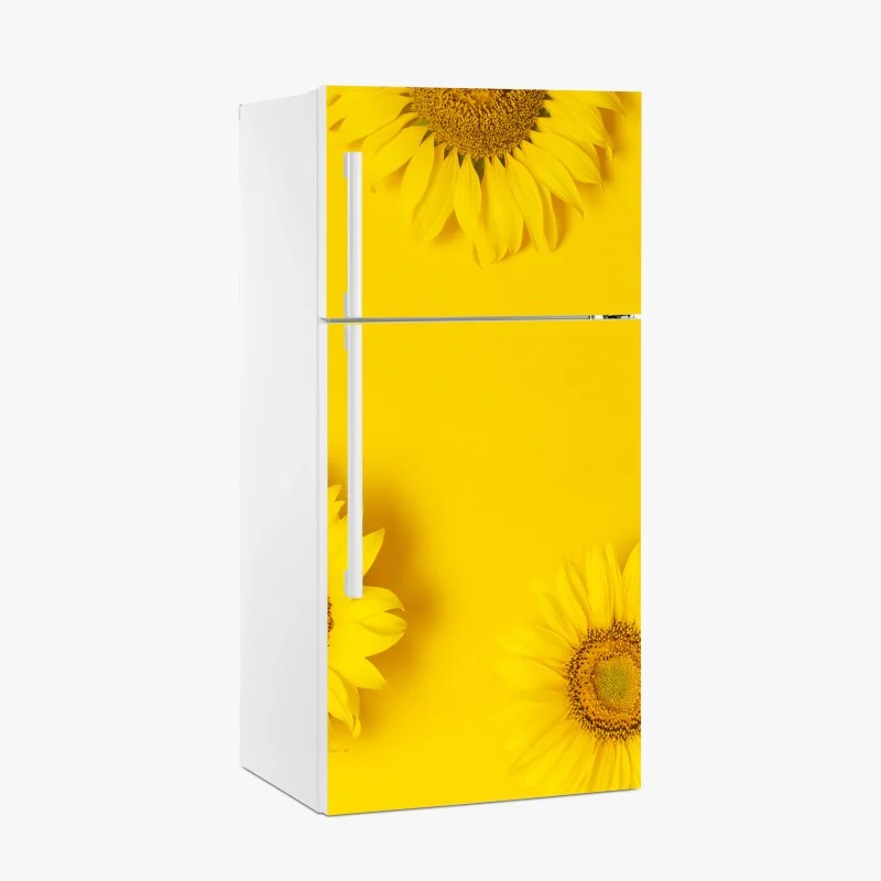 Adesivo per frigorifero girasoli su sfondo giallo brillante