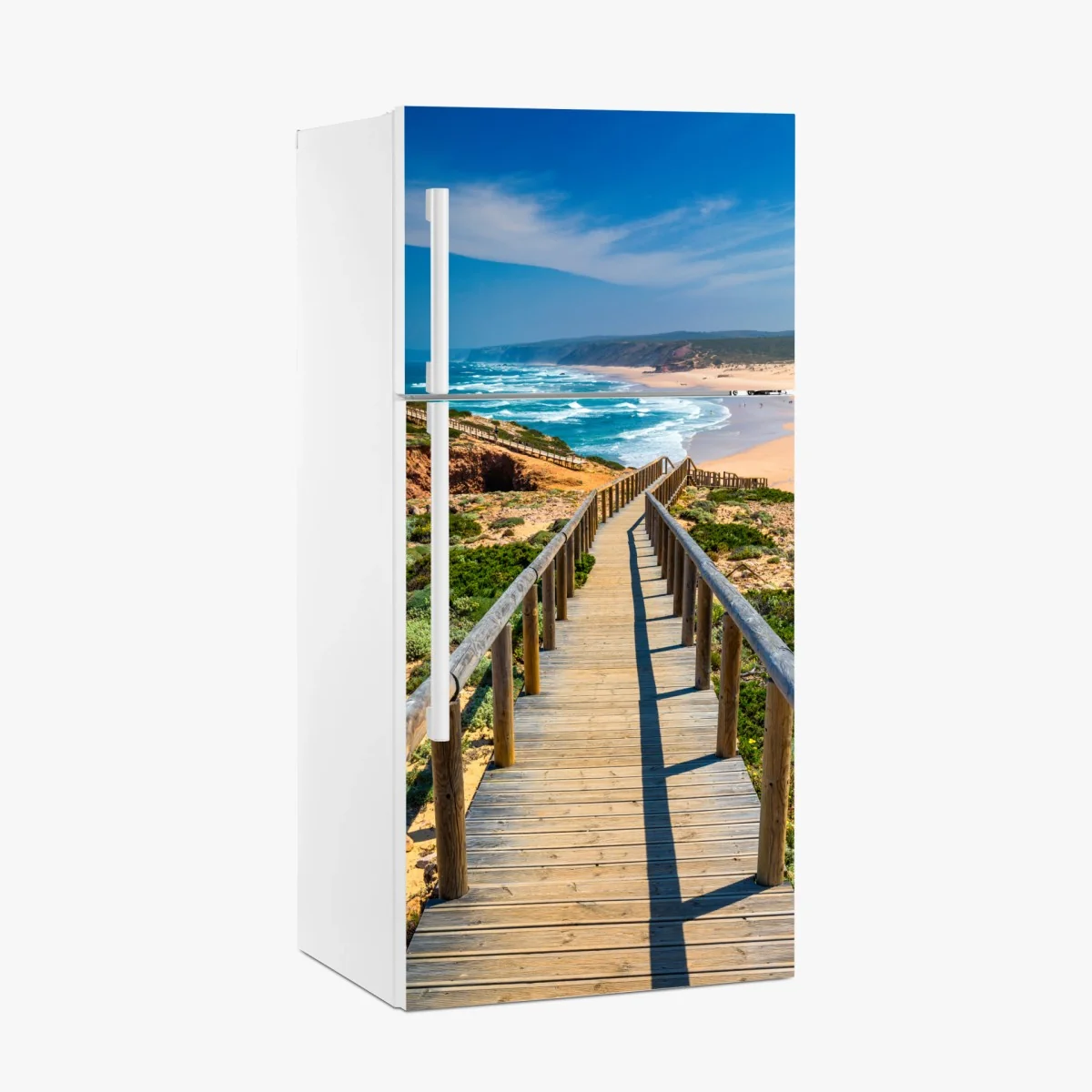 Adesivo per frigorifero passerella verso l'oceano a Praia da Bordeira • Wallissimo® Adesivo per frigorifero passerella verso l'oceano a Praia da Bordeira • Wallissimo®