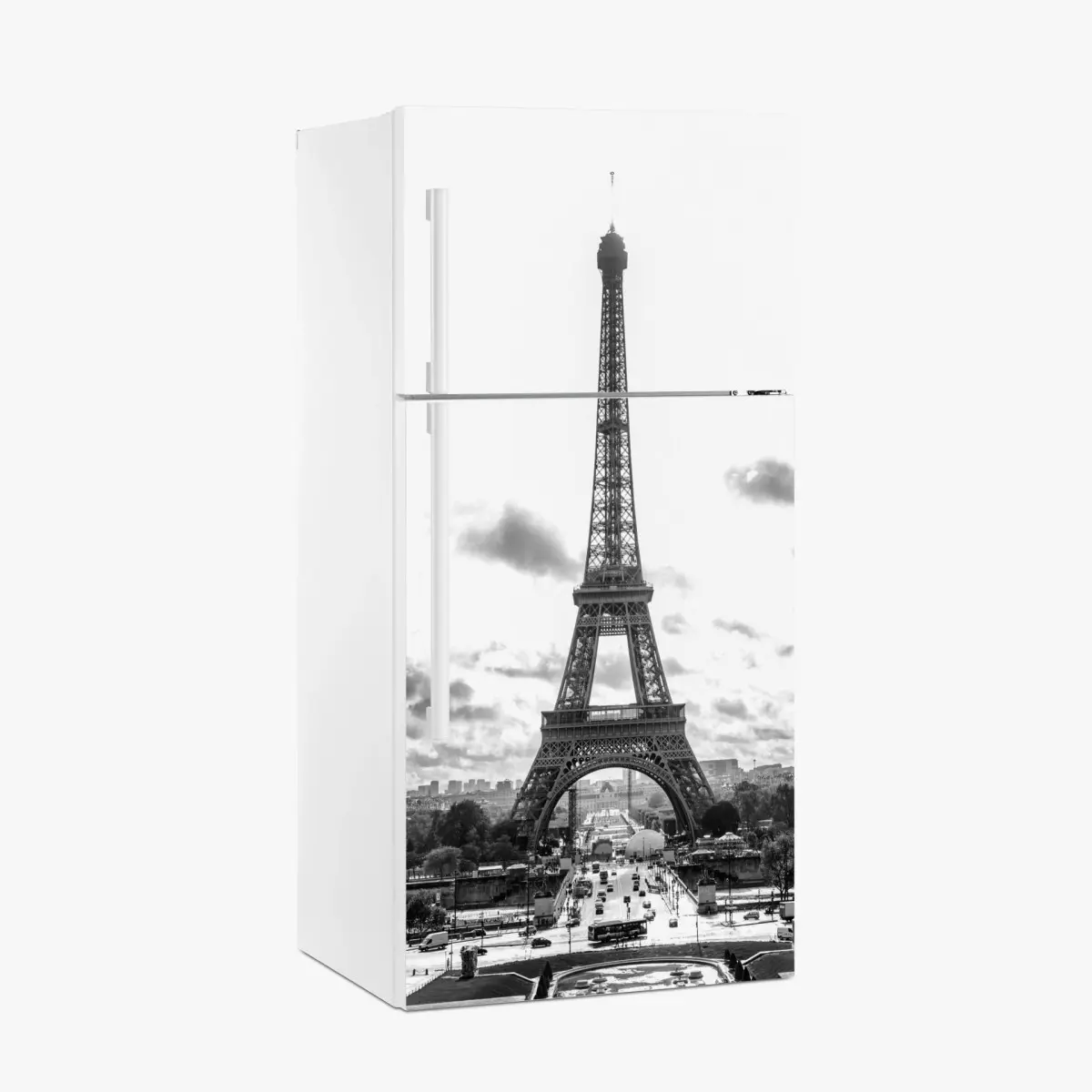 Adesivo per frigorifero vista iconica della Torre Eiffel a Parigi • Wallissimo®