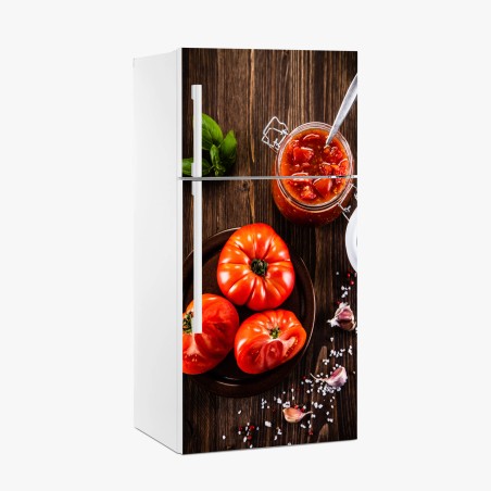 Adesivo per frigorifero pomodori rustici con salsa e basilico • Wallissimo®