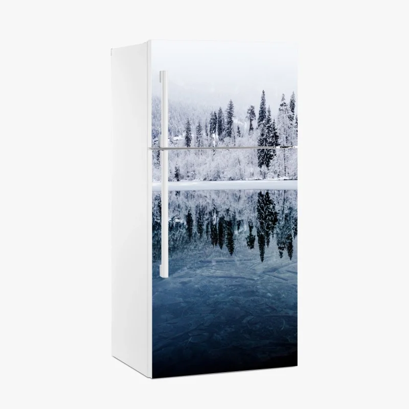 Adesivo per frigorifero riflessi di neve sul lago