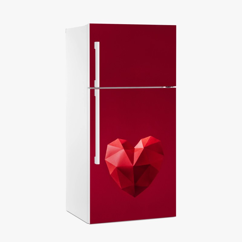 Adesivo per frigorifero cuore geometrico rosso su sfondo minimalista