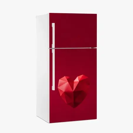 Adesivo per frigorifero cuore geometrico rosso su sfondo minimalista • Wallissimo®